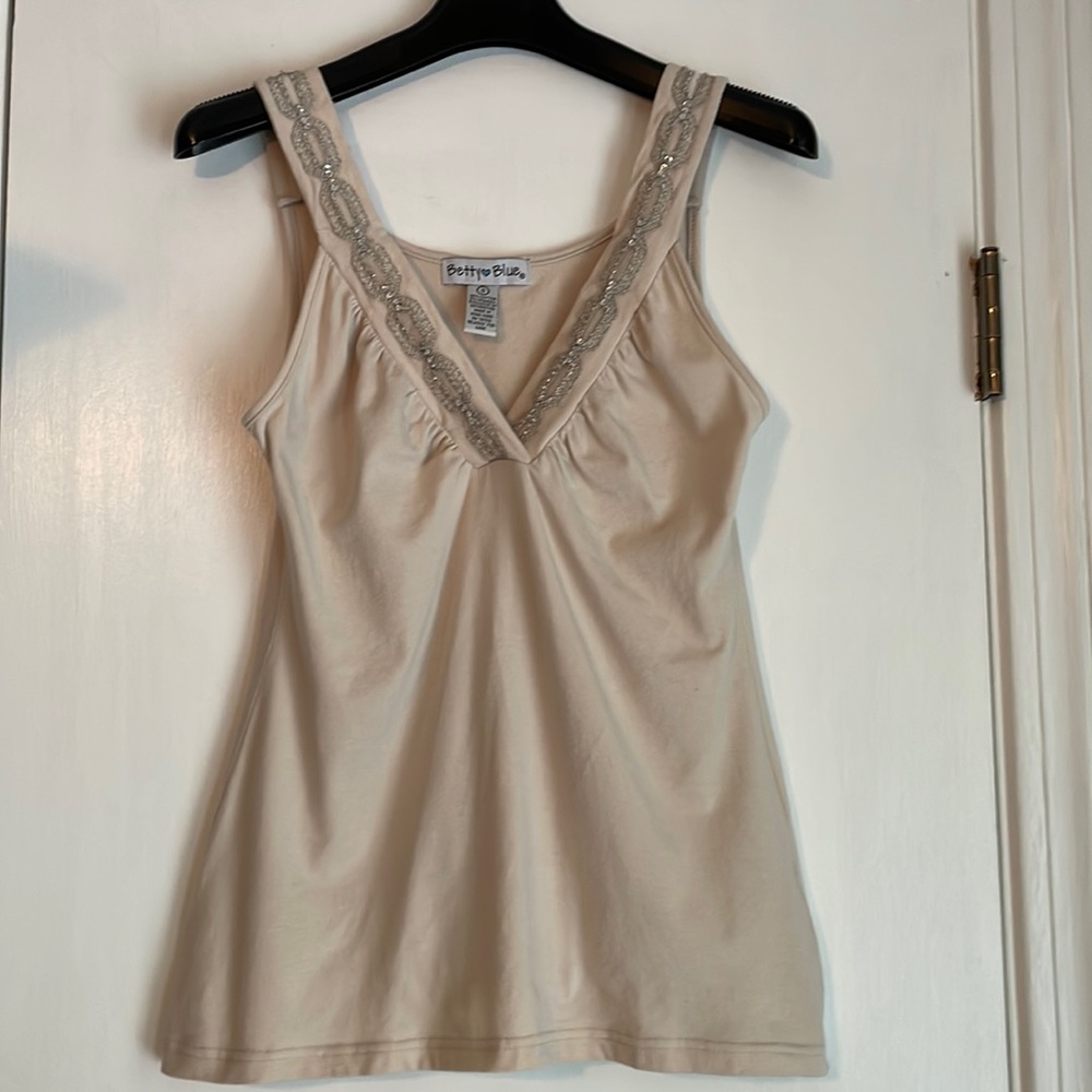 Betty❤️Blue Cream Embellished Top S
